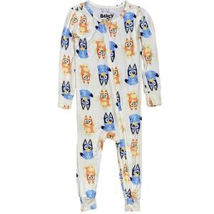BLUEY Baby Bluey & Bingo Print Cream Viscose Jumpsuit One Piece Size 18M